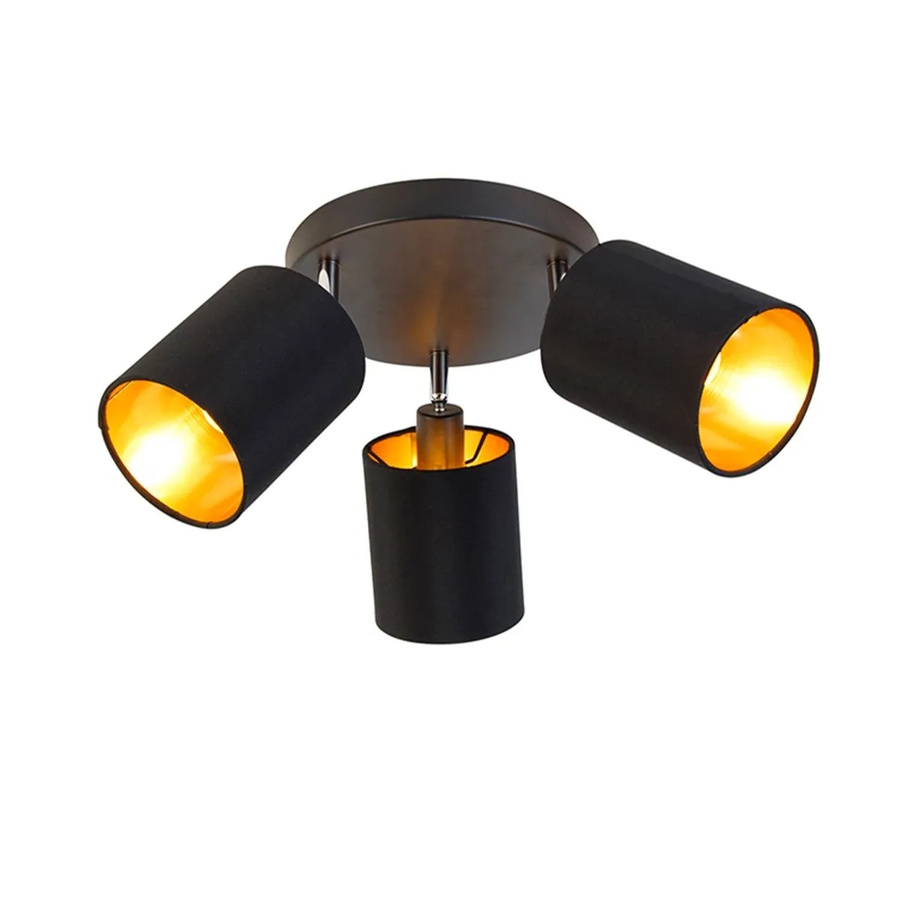QAZQA Lofty LED Deckenlampe Schwarz mit goldener Innenseite, 3-flammig, verstellbar - Bild 2