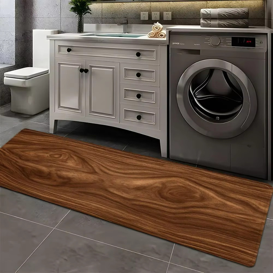VIKAMA Retro-Teppich mit Holzmaserung und Streifen in Braun, rutschfest und pflegeleicht, ideal für Küche und Flur - Bild 2
