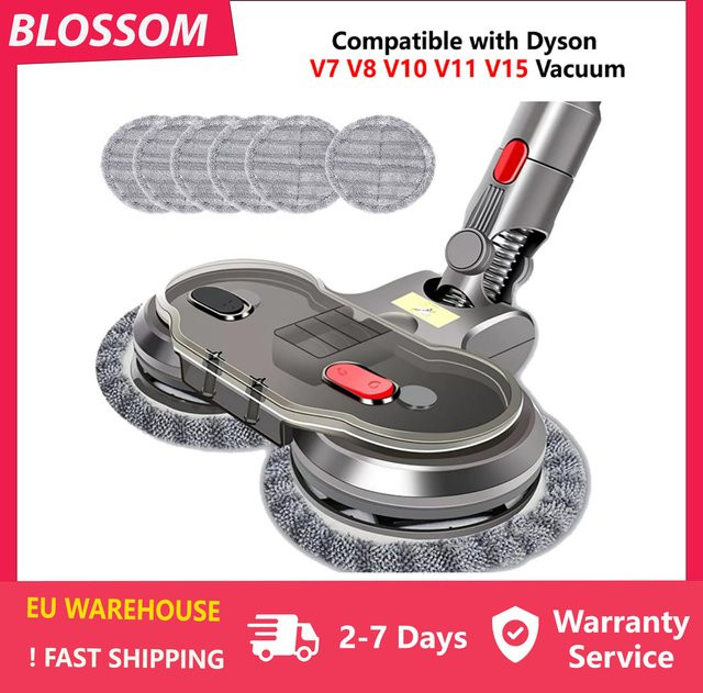 Blossom Elektrischer Wischkopf für Dyson V7 V8 V10 V11 V15 Staubsaugeraufsatz in Grau mit abnehmbarem Wassertank und 6 wiederverwendbaren Wischpads - Bild 1