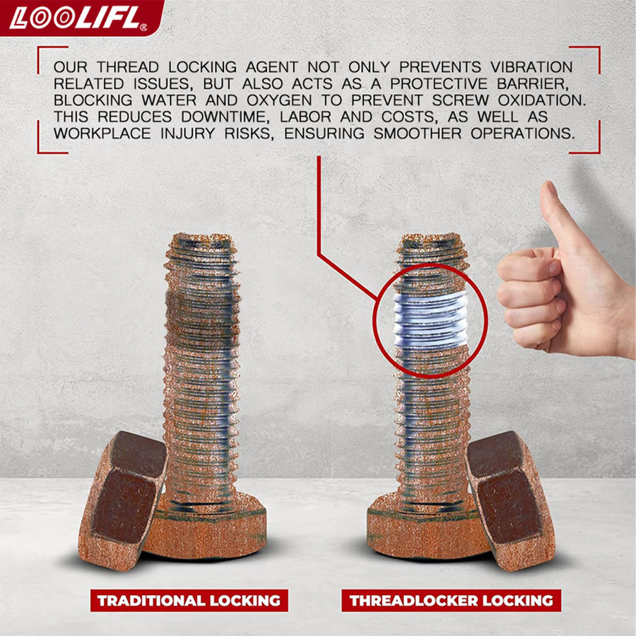 LOOLIFL Gewindesicherungsmittel Metall-Befestigungskleber mit mittlerer Festigkeit, 250ml, wasserdicht und korrosionsbeständig - Bild 4