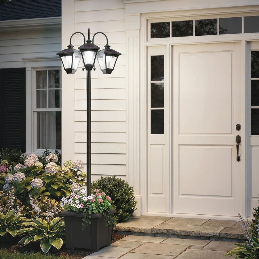 Outsunny Solar Stehleuchte mit Blumentopf und 3 LED-Lampenköpfen, Schwarz, Höhe: 185 cm, IP44 wetterfest für Garten und Balkon - Bild 2