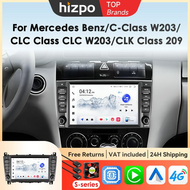 Hizpo 8-Zoll Android All-in-One Autoradio für Mercedes Benz C-Klasse W203 CLC W203 CLK W209 Multimedia Stereo mit Carplay in Schwarz - Bild 1