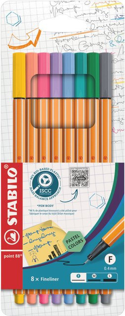 STABILO Point 88 Fineliner Pastell Set mit 8 Farben in Mehrfarbig im Etui - Bild 1