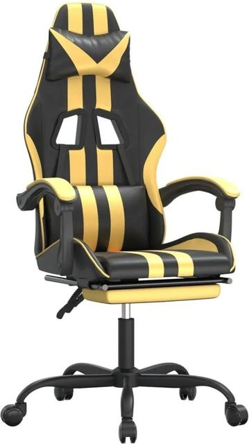 vidaXL Gaming-Stuhl mit Fußstütze und Kopfstütze, Schwarz & Gold, Kunstleder, drehbar - Bild 1
