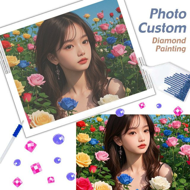 AZQSD Diamantmalerei mit eigenem Foto als personalisiertes Mosaik-Bild in runder Form und Multicolor zur Wanddekoration - Bild 1