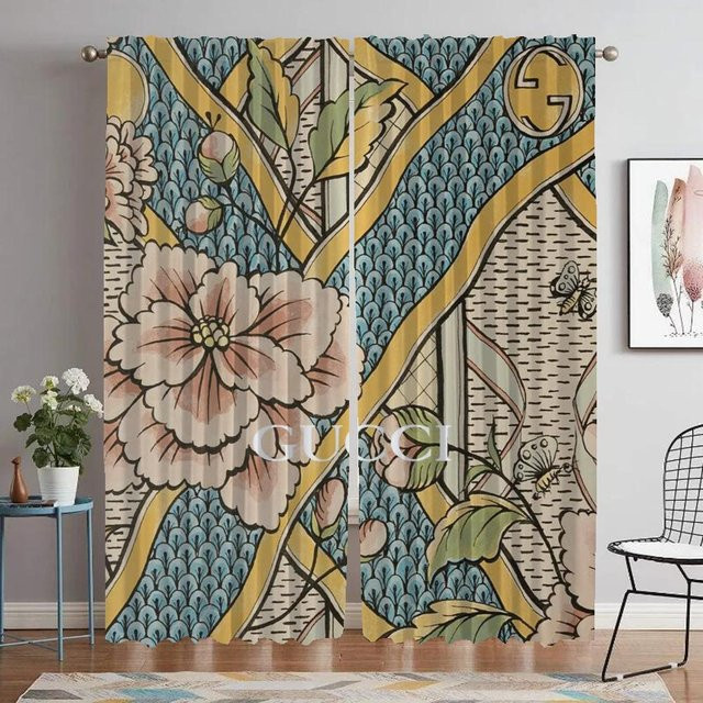 Guccis 2-teiliger Vorhang als Raumteiler in Schwarz mit floralem Art-Nouveau-Design, B: 60 cm, H: 90 cm - Bild 1