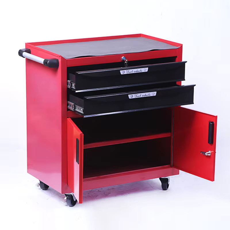 Mobiler Werkzeugschrank in Rot mit Schubladen und Doppeltüren für die Autoreparatur, B/T/H: 74,0 x 38,0 x 0 cm - Bild 2