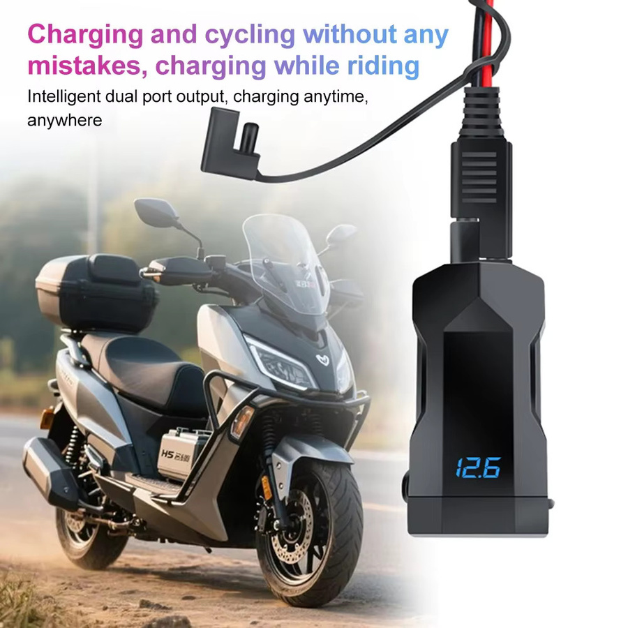 Wasserdichtes Motorrad USB-Ladegerät mit QC3.0 Schnellladefunktion und Schalter in Schwarz für den Lenker - Bild 5