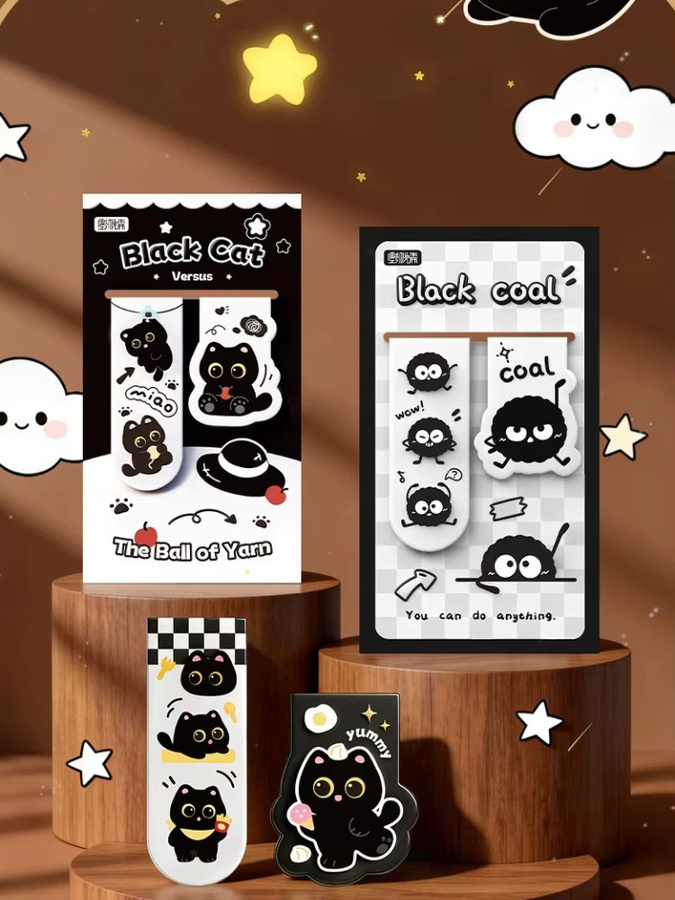 TWBEB Magnetische Lesezeichen Schwarze Katze aus Carbon für Studenten und Schule, Set in Schwarz - Bild 6