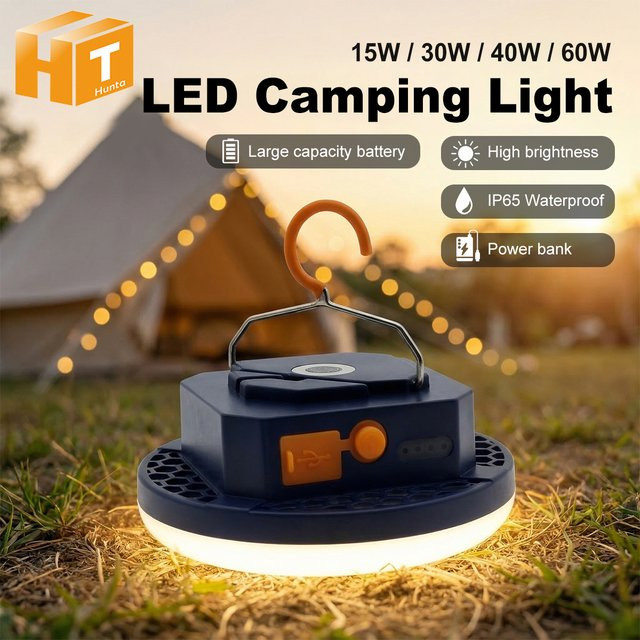 Hunta LED-Campinglampe in Weiß mit hoher Helligkeit, IP65 wasserdicht und wiederaufladbarem Akku - Bild 1