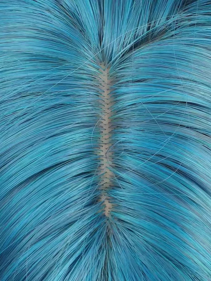 Anxin Kunsthaarperücke, Seeblau, lang, glatt, mit Pony - Bild 3