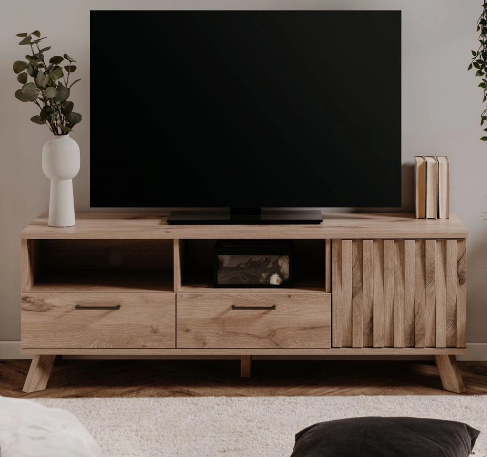 Furn.Design TV-Lowboard Douro in Schweden Eiche mit 2 Schubkästen und 3D-Relief Push-to-Open, B/T/H: 140 x 40 x 50 cm - Bild 2