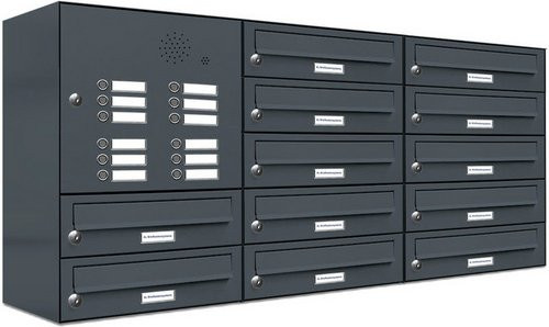 AL Briefkasten-System für 12 Parteien zur Aufputzmontage, grau, B/H/T: 153,597 x 57,5 x 27,5 cm - Bild 1