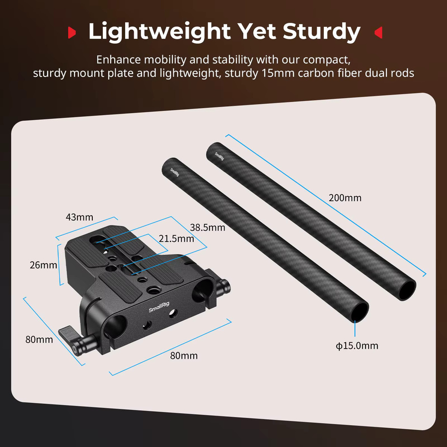 SmallRig Bodenmontageplatte mit Dual-15-mm-Stabklemme in Schwarz für Sony, Canon und Panasonic Kamerasysteme - 5609 - Bild 3
