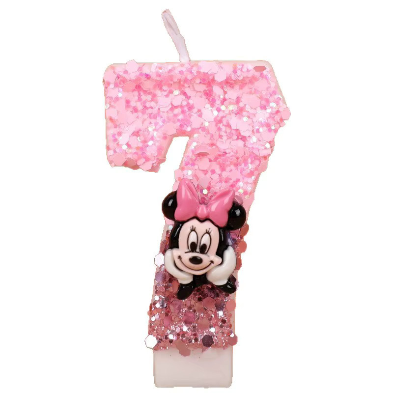 MINISO Minnie Maus Geburtstagskerze in Rosa mit Pailletten-Design - Bild 2