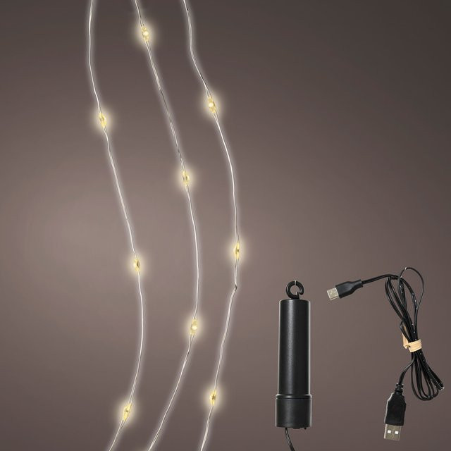 Lumineo Micro LED Duracharge Outdoor Lichterkette mit Akku, Silber, IP44 wetterfest mit Timer - Bild 1