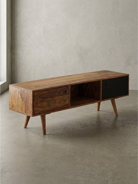 KADIMA DESIGN TV-Lowboard aus Massivholz Sheesham im Vintage-Stil, Schwarz, B/T/H: 140 x 45 x 45 cm - Bild 1