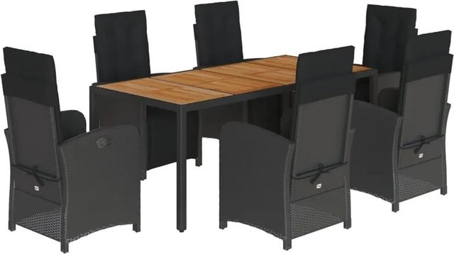 vidaXL 7-teilige Garten-Essgruppe aus Poly Rattan und Akazienholz in Schwarz mit Kissen - Bild 1