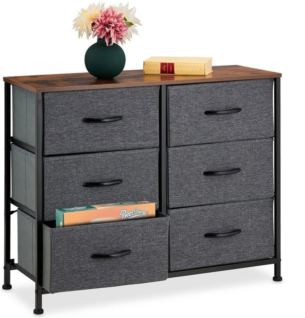 Relaxdays Kommode mit 6 Schubladen in Dunkelgrau, Dunkelbraun und Schwarz, modernes Design, B/H/T: 80 x 63 x 30 cm - Bild 1