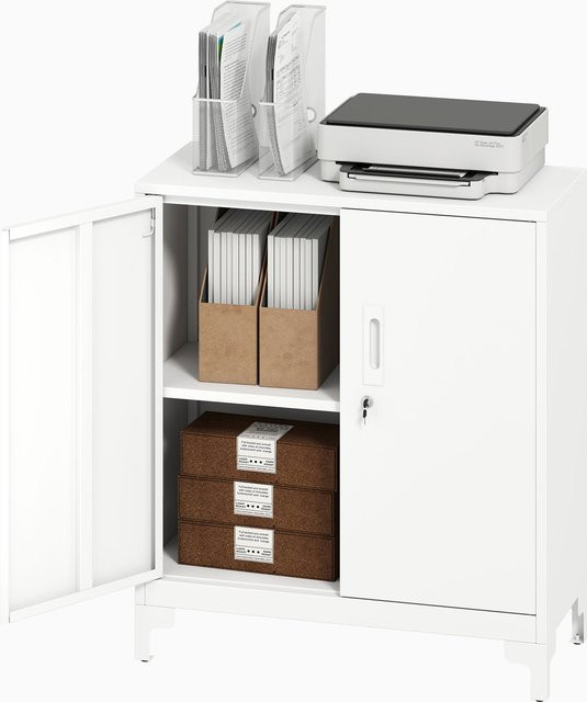 HOMCOM Metall-Aktenschrank Weiß, Abschließbarer Büroschrank mit 2 Türen und 2 Ebenen, B/T/H: 80 x 35 x 91 cm - Bild 1