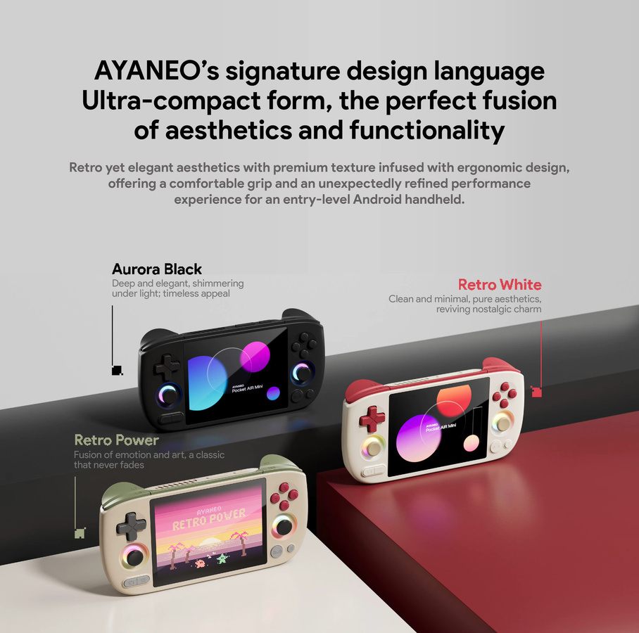 AYANEO Pocket AIR Mini Retro Handheld Konsole mit 4,2 Zoll 4:3 HD-Bildschirm in Schwarz inklusive Aufbewahrungstasche - Bild 4