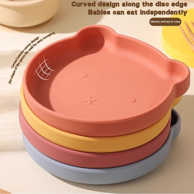 Bneseus Silikon-Geschirrset für Kinder in Rot mit Essteller, Wasserbecher, Gabel und Löffel - Bild 1
