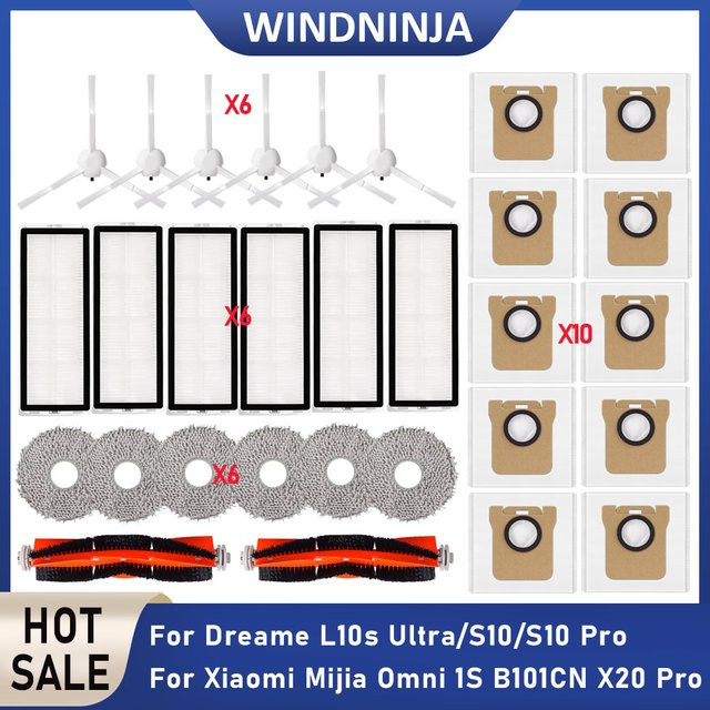 Dreame Ersatzteil-Set für L10s Ultra und S10 Pro sowie Xiaomi Mijia Omni 1S B101CN X20 Pro B116 X10+X20 in Weiß bestehend aus Hauptbürste, Staubbeutel und Wischfilter - Bild 1