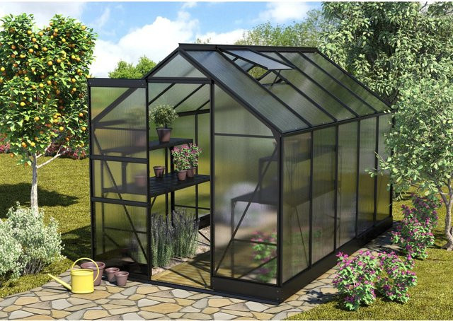 Vitavia Gewächshaus Apollo 6200 Schwarz mit Aluminiumrahmen, Polycarbonat und Fundament - Bild 1