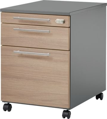 Schäfer Shop Select Rollcontainer Start Off 126 mit Utensilienauszug, Hängeregisterauszug und Schublade, abschließbar, Graphit/Eiche, B: 43,2 cm, T: 58,0 cm, H: 59,5 cm