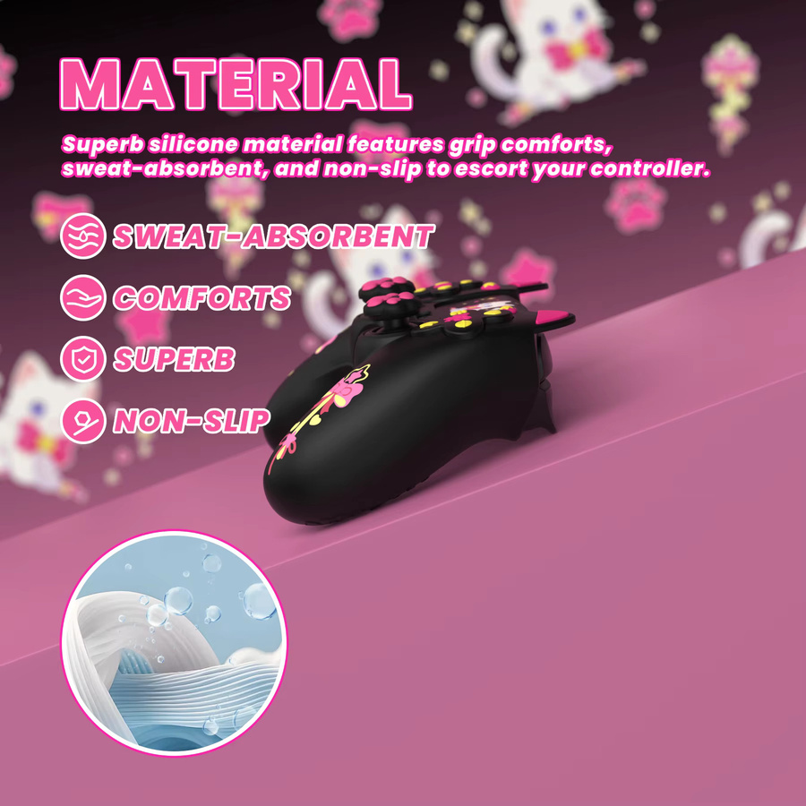 PlayVital Silikonhülle mit Joystickkappen und Aufklebern für PS5-Controller und PS5-Ladestation in Black Sweetheart Kitty - Bild 4