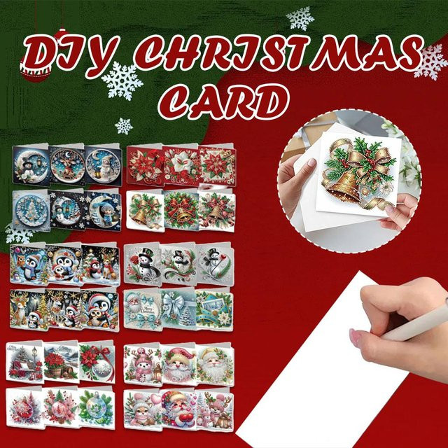 6-teiliges DIY-Diamant-Malerei-Grußkarten-Set mit Weihnachtsdesigns in Multicolour aus Papier - Bild 1