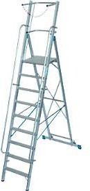 Krause Alu-Stufen-Stehleiter mit 9 Stufen, Silber, mit großer Standplattform, Sicherheitsbügel und Kette - Bild 1