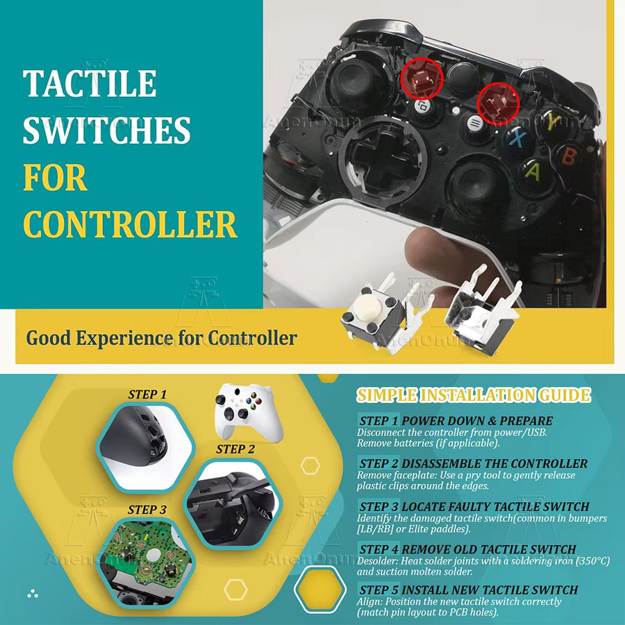 AnenOnun Taktile Schalterknöpfe LB/RB Ersatzteil für Xbox One, Xbox Series X, Xbox Series S, Xbox 360 und Xbox Elite Controller - Bild 4