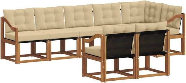 vidaXL Outdoor-Sofagarnitur 8-teilig aus massivem Akazienholz mit Textilene und Kissen in Natur und Beige - Bild 1