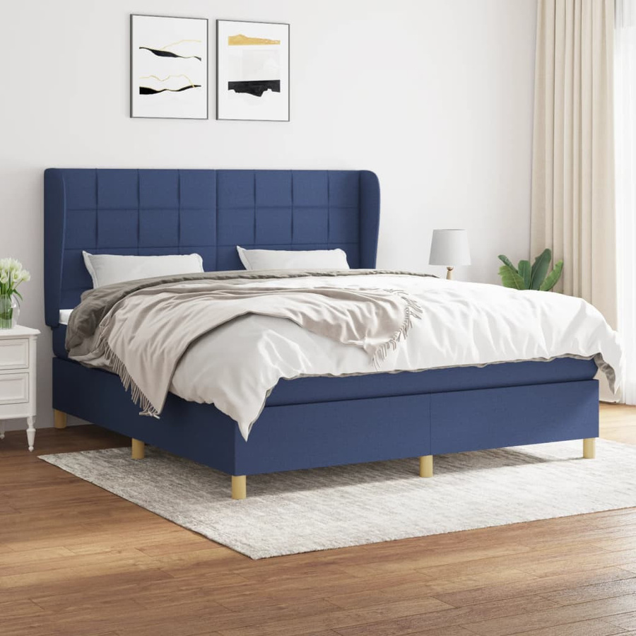 vidaXL Boxspringbett Hybrid mit Matratze und Kopfteil, Blau, B/T/H: 180 x 200 x 128 cm - Bild 3
