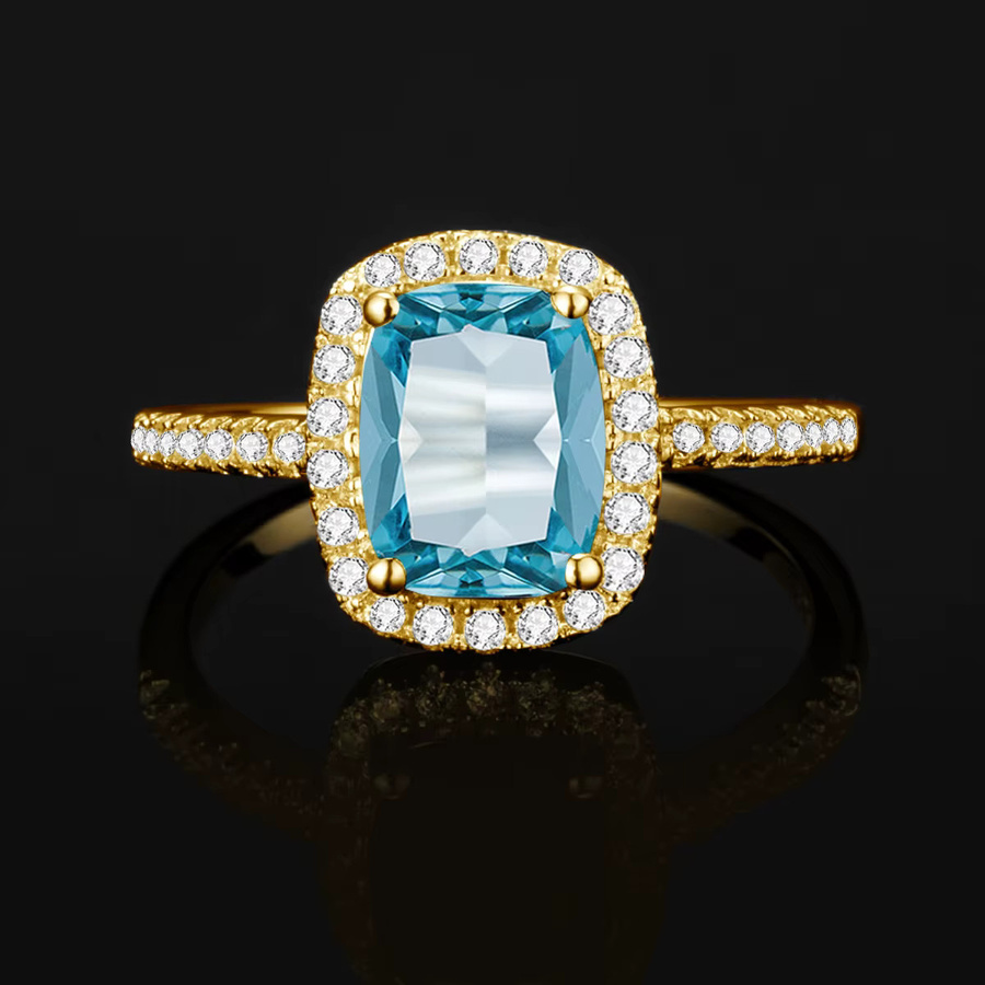 szjinao Ring, 14K Gold gefüllt, Aquamarin, Zirkonia, Damen, Vintage - Bild 2