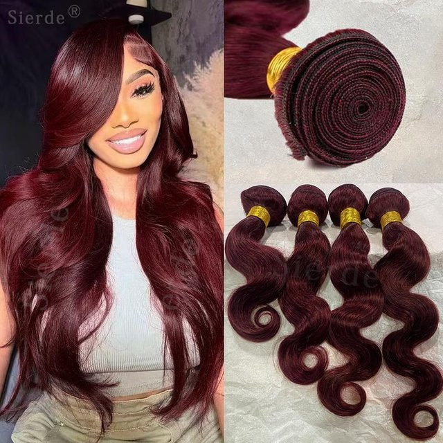 99j Bordeaux Body Wave Hair Bundles, Weinrot, 100% Echthaar - Bild 1