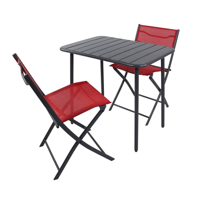 VCM 3-teilige Gartensitzgruppe Sumila in Rot aus Metall und Textilene für Balkon und Terrasse, Tisch mit 2 Klappstühlen, B/T/H: 80 x 55 x 79 cm - Bild 3