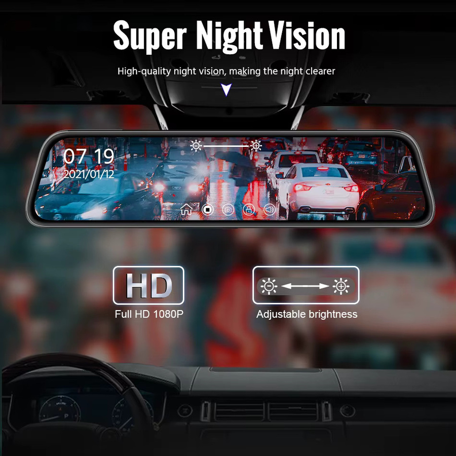 Acceo Dash Cam Spiegel Recorder mit 9,66 Zoll Touchscreen, Rückfahrkamera und Nachtsicht in Schwarz - Bild 3