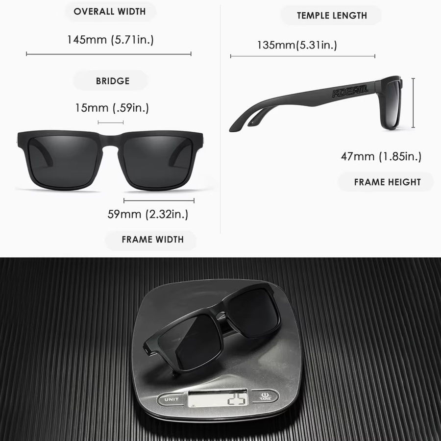 KDEAM KD332 Sonnenbrille, quadratisch, Vollrand, Kunststoff, schwarz, polarisiert, Unisex - Bild 2