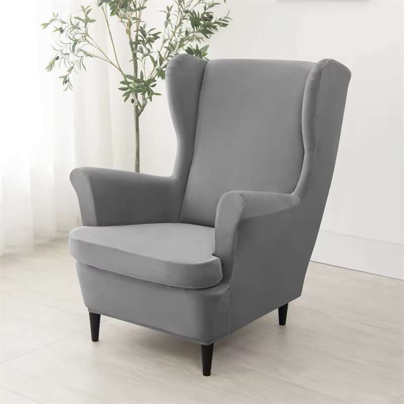 WANERQU Samt Sesselbezug für Ohrensessel mit Sitzkissenbezug, elastischer Stretch-Sofabezug in einfarbigem Design - Bild 2