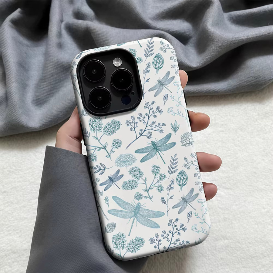 Potdemiel Handyhülle Teal Dragonfly Garden für iPhone 17 16 15 14 13 12 11 Pro Max Plus mit doppelschichtiger Rückseite in Türkis und Multicolour - Bild 2