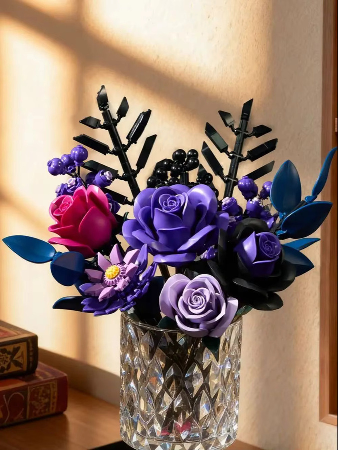SupreOwls Lila Rosen Baukasten-Set, Künstliche Blumen, Bausteine-Spielzeug - Bild 6
