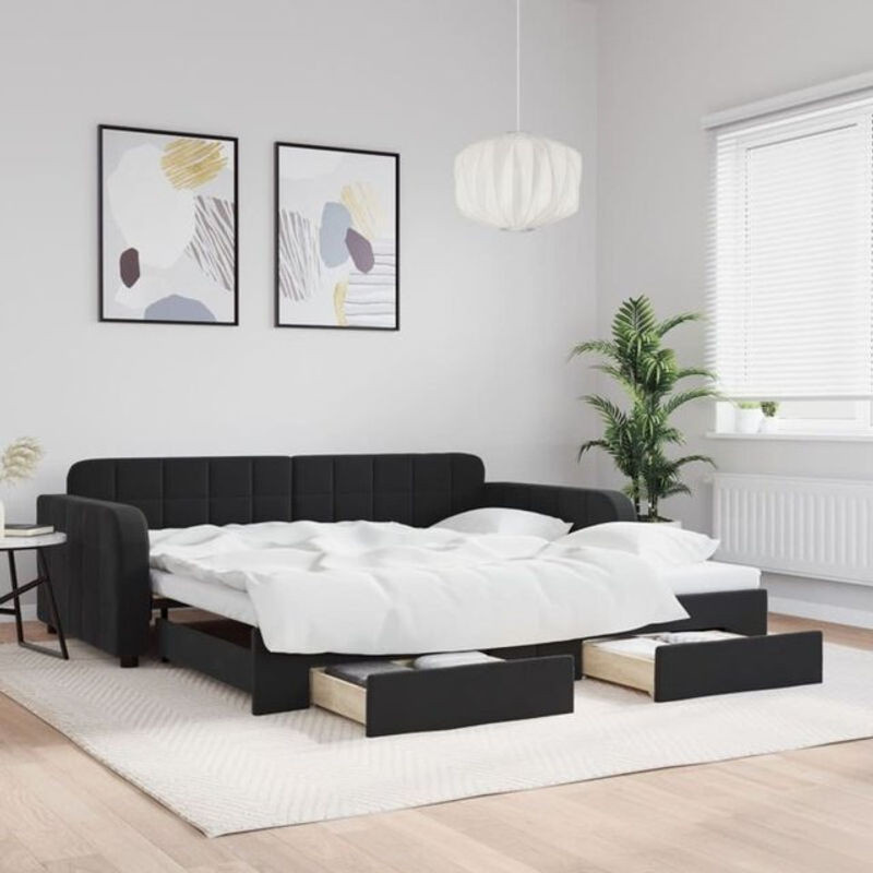 Vidaxl Funktionsbett Tagesbett aus Samt und Metall mit Schubladen Schwarz B/T/H: 200 x 100 x 110 cm - Bild 1