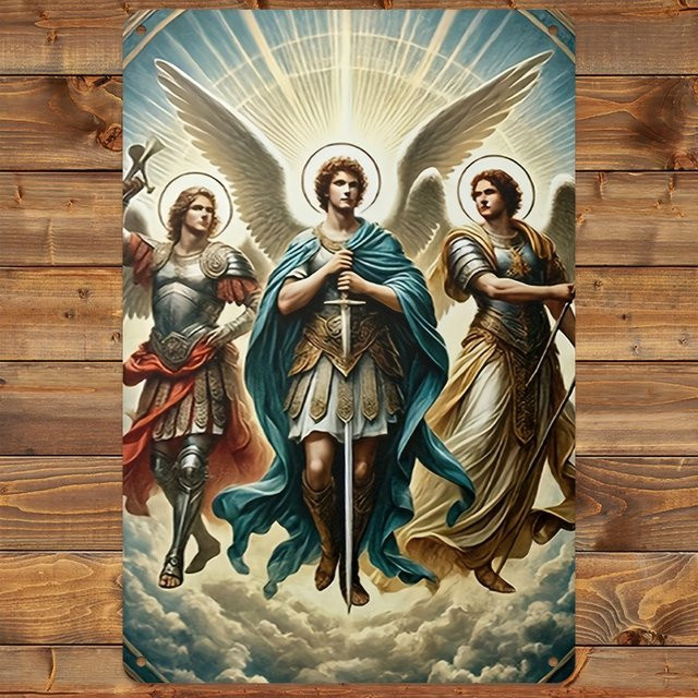CIFBUY Metallposter Religiöse Wandkunst Erzengel Michael Rafael Gabriel Vintage Blechschild Multicolour B: 30,0 cm, H: 20,0 cm - Bild 1