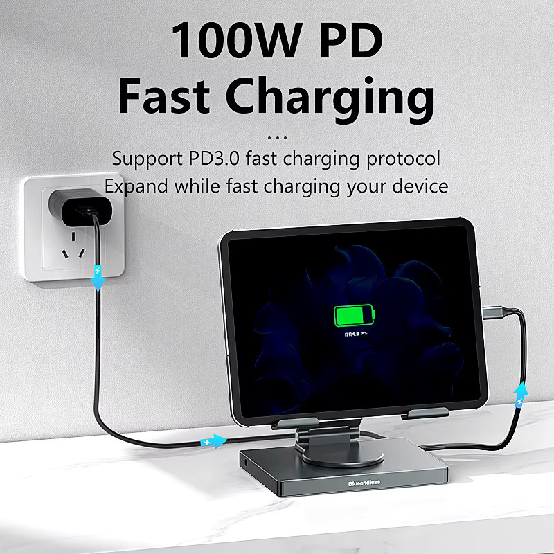 Blueendless 9-in-1 USB-C Hub und iPad-Ständer mit 4K 60Hz HDMI, 100W PD, SD/TF Kartenleser und USB 3.0 5Gbps - Bild 4