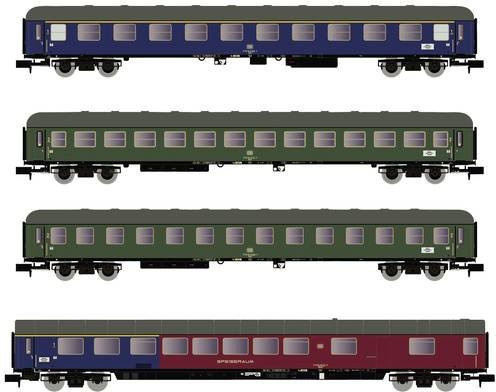 Arnold N 4er-Set Reisezugwagen der DB in Blau/Rot und Grün/Blau - Bild 1
