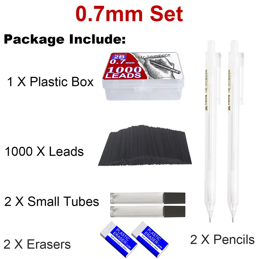 Mr.Sampens 1000er-Pack automatische Bleistifte mit 2B Mine in verschiedenen Farben, transparent, für Schule und Büro - Bild 1
