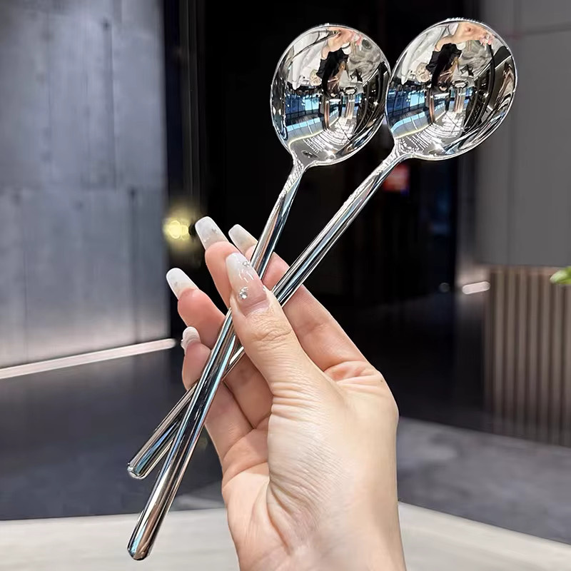HUXUAN Suppenlöffel aus Edelstahl im koreanischen Stil, Silber, 21,0 cm - Bild 5
