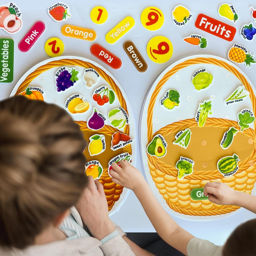 izyKoady Montessori Busy Board Filz Lernaktivitäten Obst & Gemüse 3-6 Jahre - Bild 3